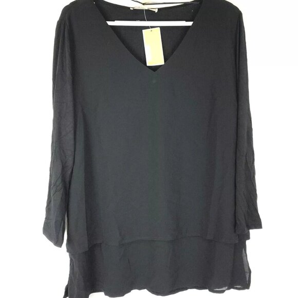 Michael Kors Women’s Size Large Black V Neck Long Sleeve Blouse - Picture 1 of 3